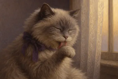 窓辺の静かな毛づくろい