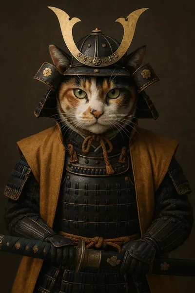 菊桐を戴く三毛の武士