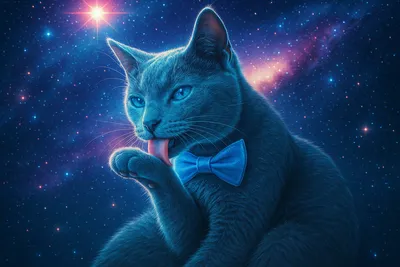 宇宙に咲くロシアンブルーの優雅な午後