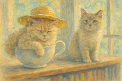 図書館のティーカップとセルカークレックスの朝