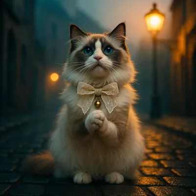 切なげな瞳のラグドール - 夜の路地で祈るように