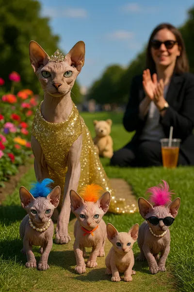 スフィンクス家のパリコレ降臨:庭園ランウェイで宇宙猫が革命を起こす!