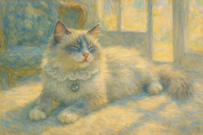 春の日差しに包まれるラグドールのひととき