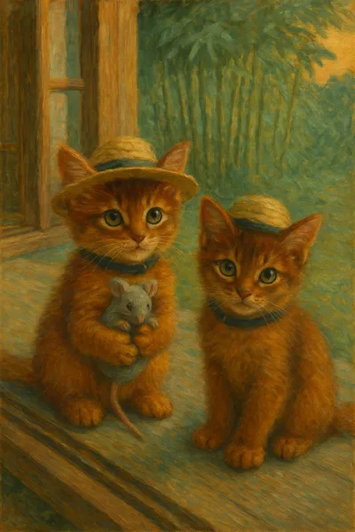 なつのえんがわとふたりのこねこ